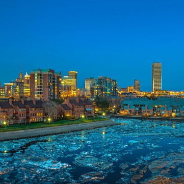 Buffalo New York skyline landscape view at night